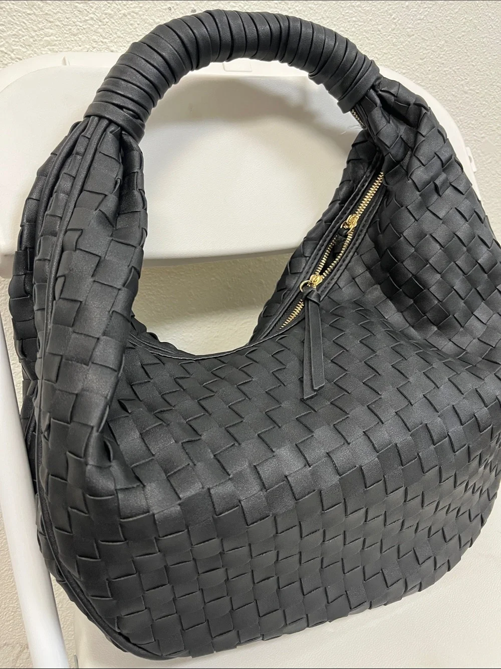Black Woven Hobo Bag - Unbranded